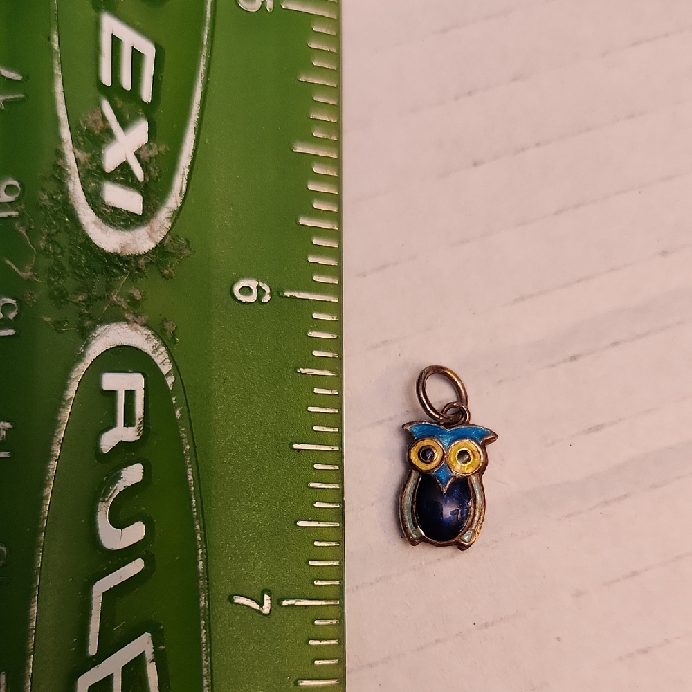 Blue and Yellow Owl Pendant Vintage Enamel